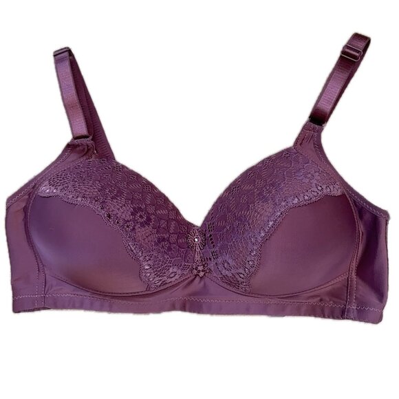 Prima Valentina 42D Padded Wireless Bra Burgundy Crochet w/Lace Molded Cups - Picture 1 of 9